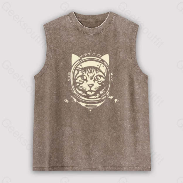 Astro Cat Unisex Washed Tank Brown / S