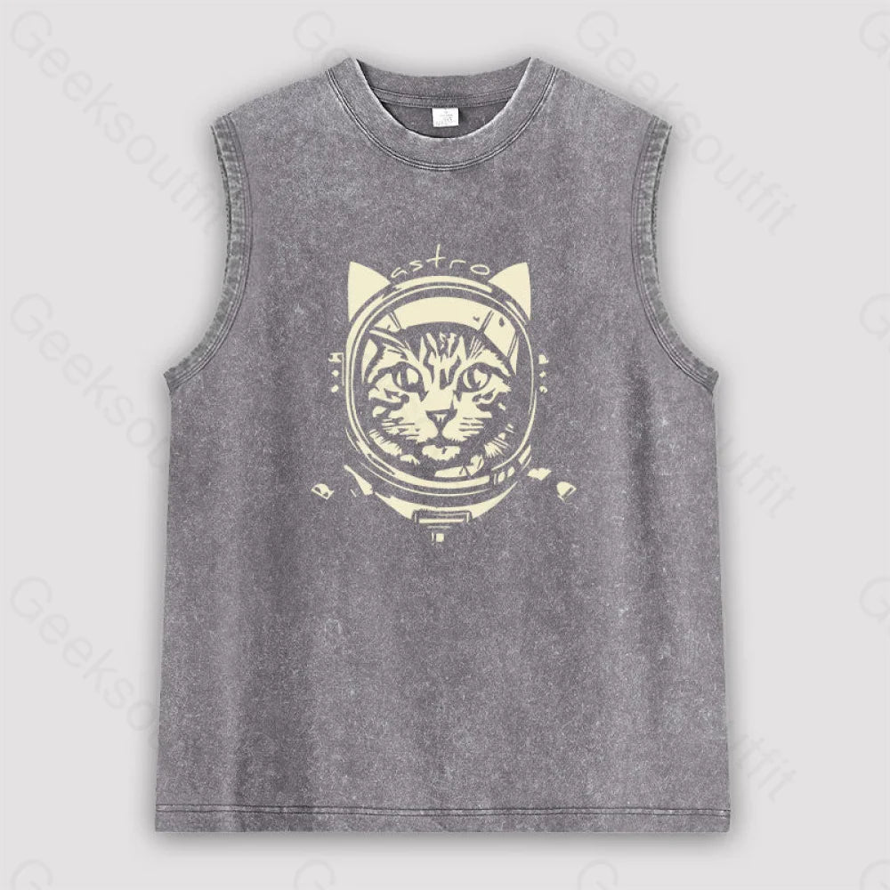 Astro Cat Unisex Washed Tank Grey / S