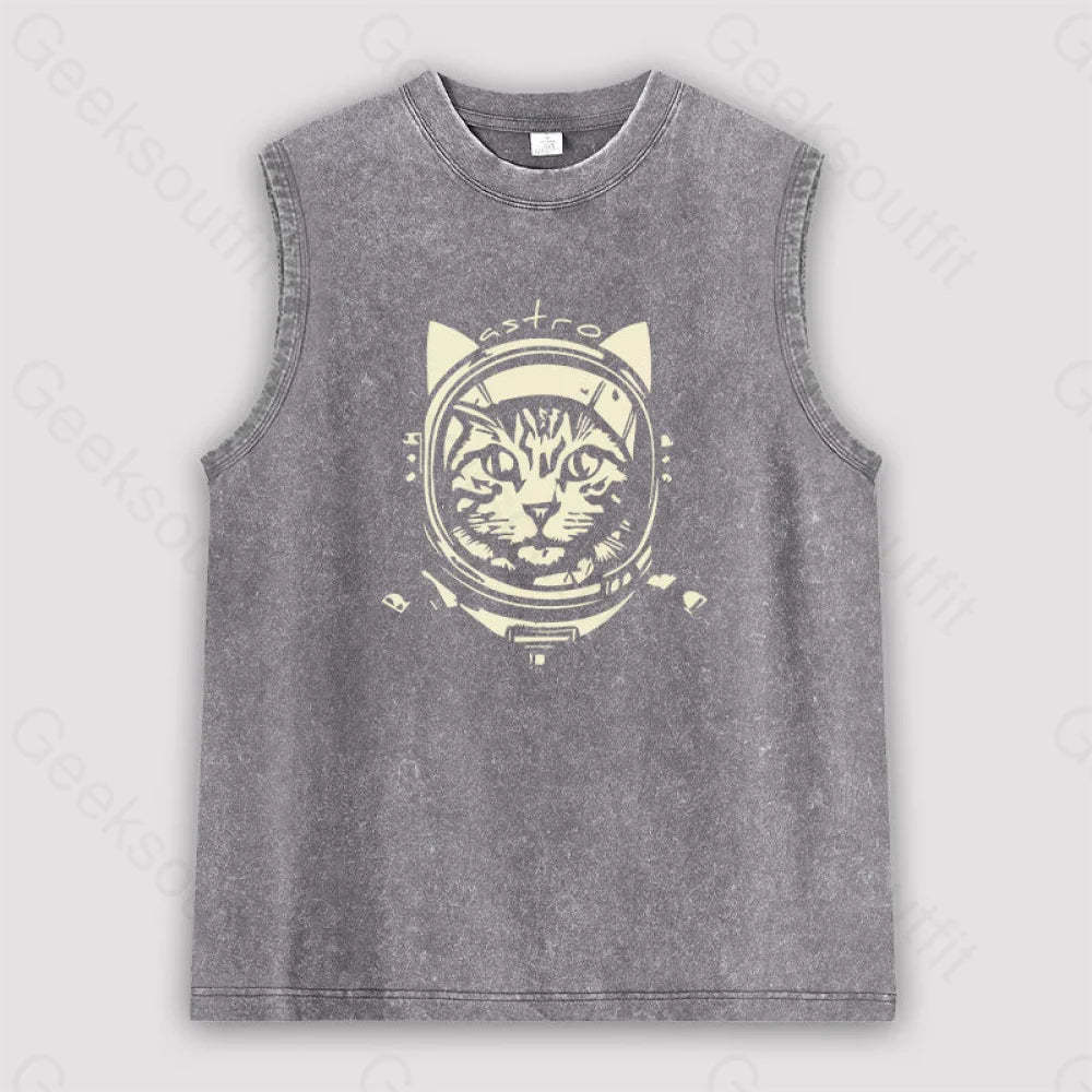 Astro Cat Unisex Washed Tank Grey / S