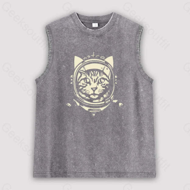 Astro Cat Unisex Washed Tank Grey / S
