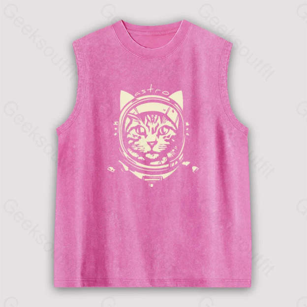 Astro Cat Unisex Washed Tank Pink / S