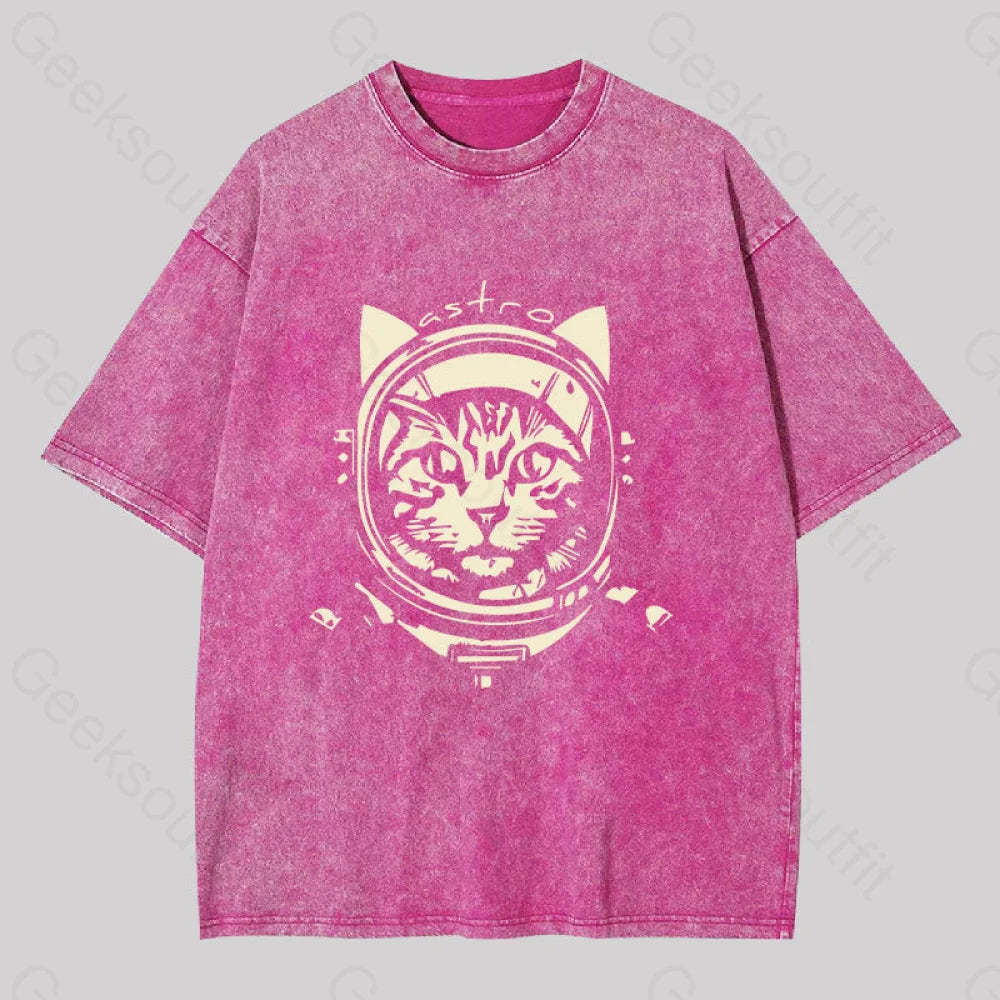 Astro Cat Washed T-Shirt Rose Red / S