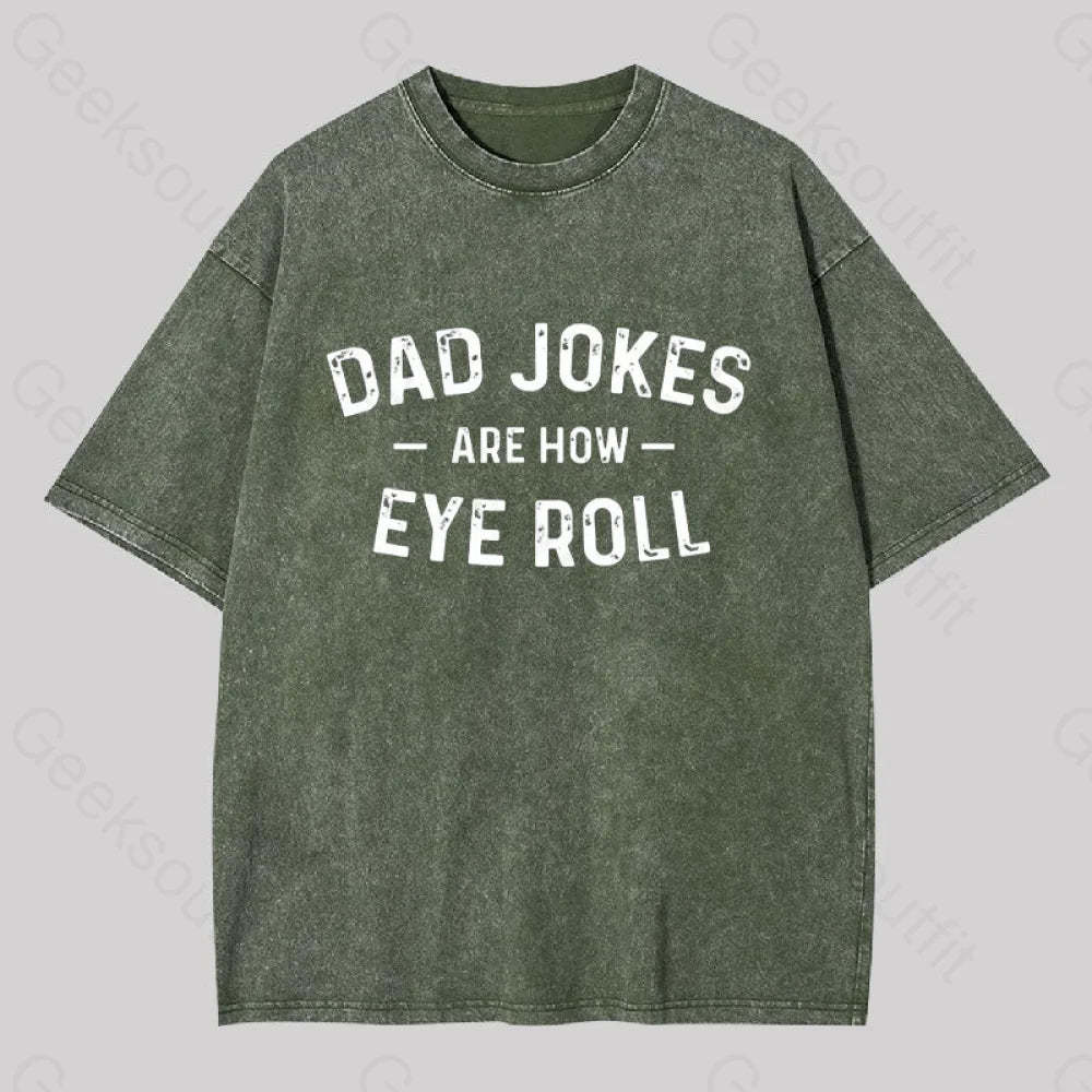 Attitude Towards Dad Jokes Geek Washed T-Shirt Army Green / S