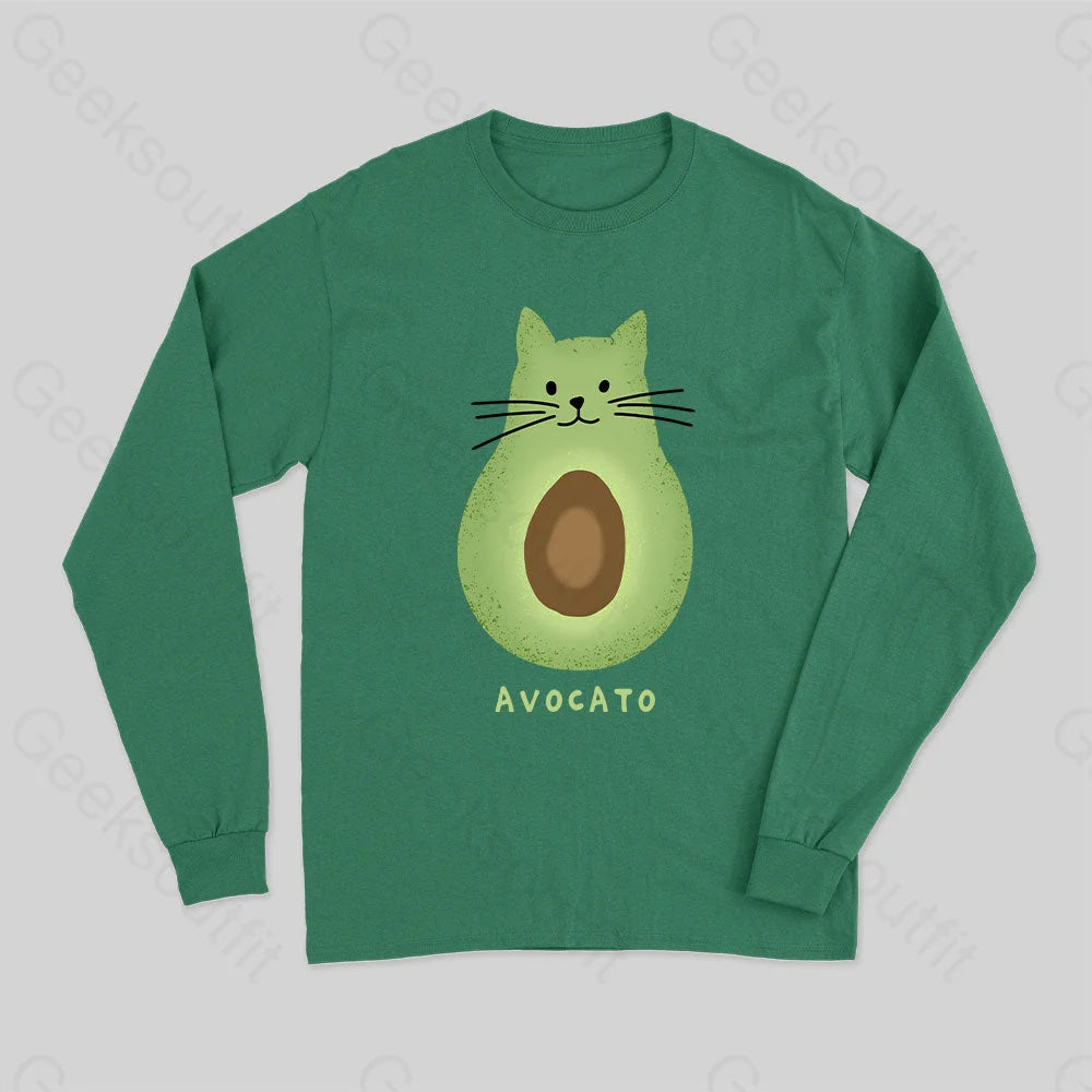 Avocato Cat Avocado Pun Long Sleeve T-Shirt Green / S