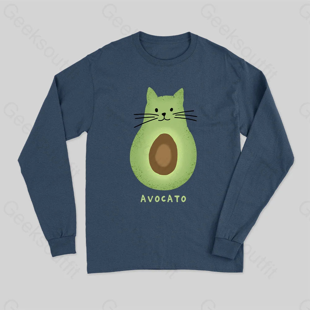 Avocato Cat Avocado Pun Long Sleeve T-Shirt Navy / S