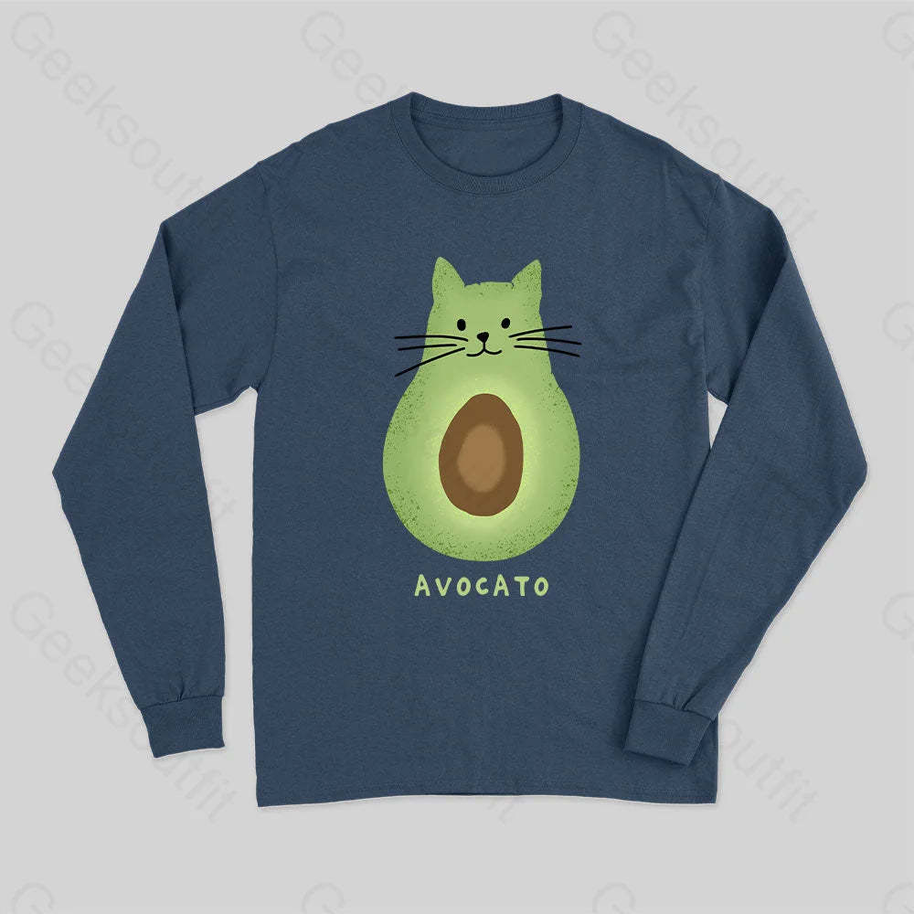 Avocato Cat Avocado Pun Long Sleeve T-Shirt Navy / S