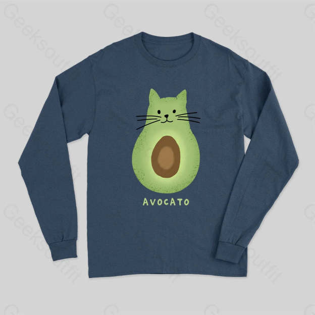 Avocato Cat Avocado Pun Long Sleeve T-Shirt Navy / S
