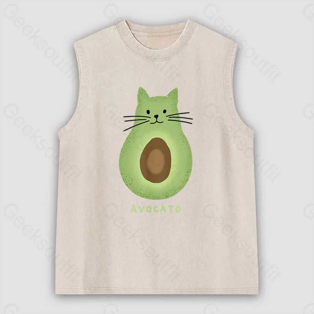 Avocato Cat Avocado Pun Unisex Washed Tank Apricot / S