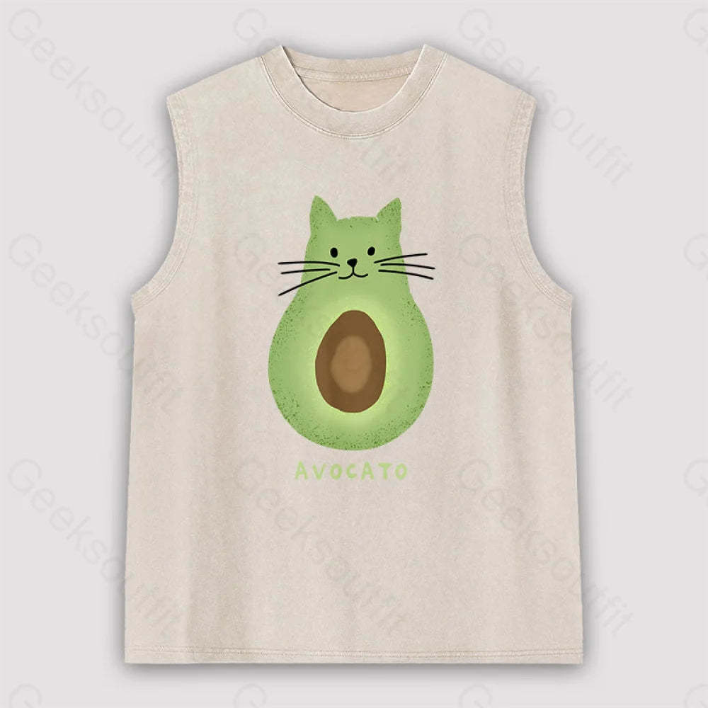 Avocato Cat Avocado Pun Unisex Washed Tank Apricot / S