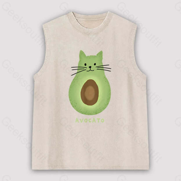 Avocato Cat Avocado Pun Unisex Washed Tank Apricot / S