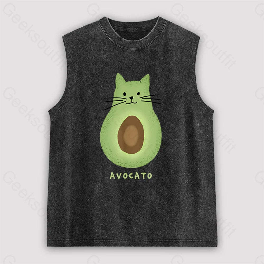 Avocato Cat Avocado Pun Unisex Washed Tank Black / S