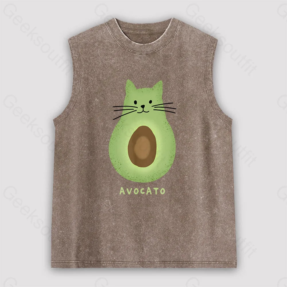 Avocato Cat Avocado Pun Unisex Washed Tank Brown / S