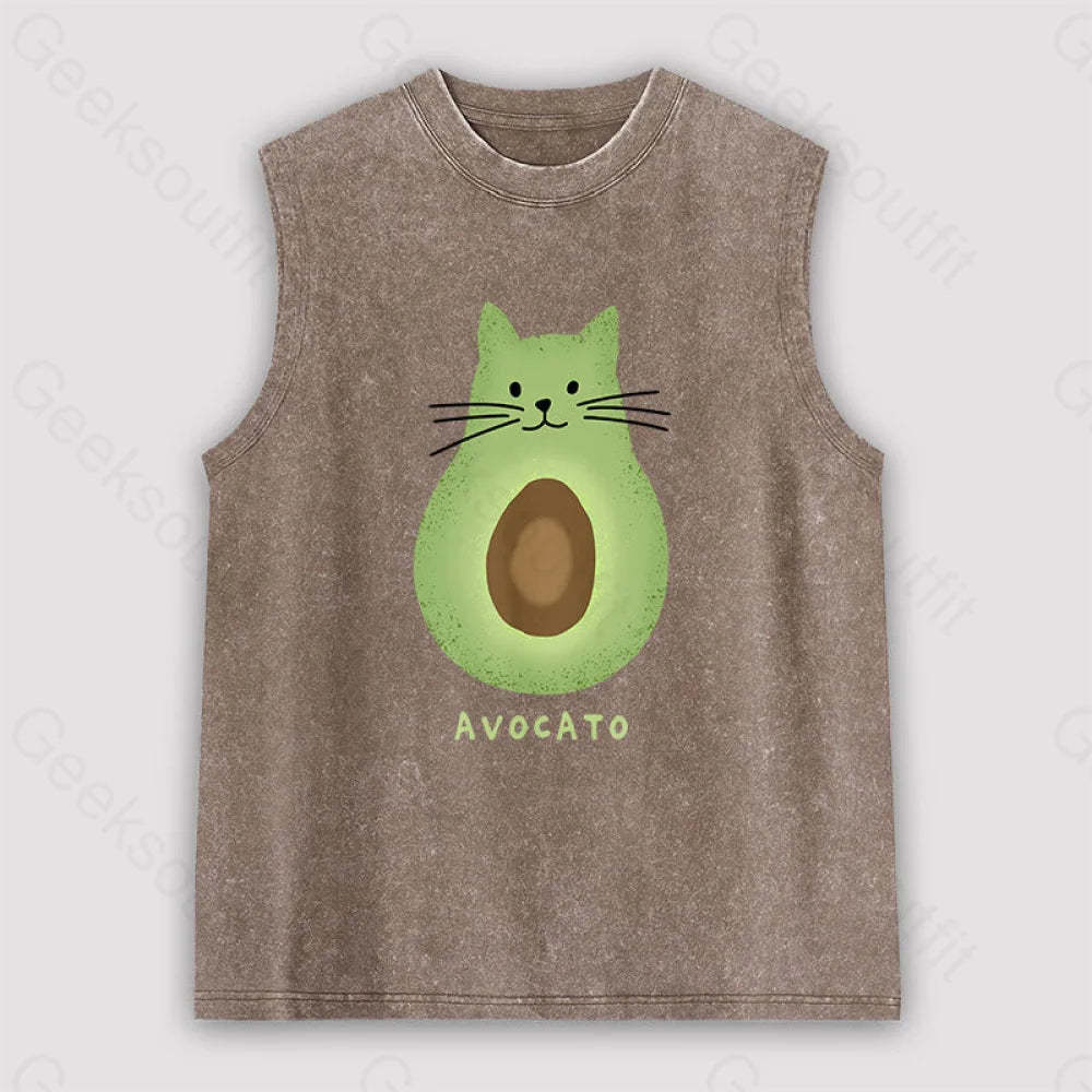 Avocato Cat Avocado Pun Unisex Washed Tank Brown / S