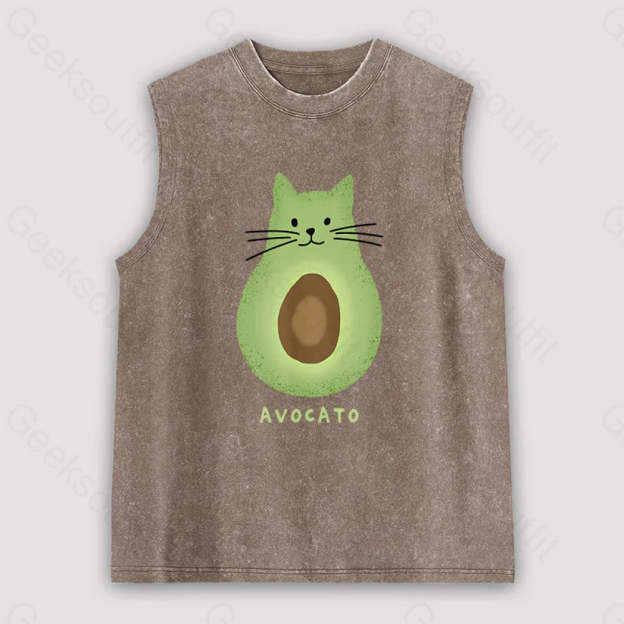 Avocato Cat Avocado Pun Unisex Washed Tank Brown / S
