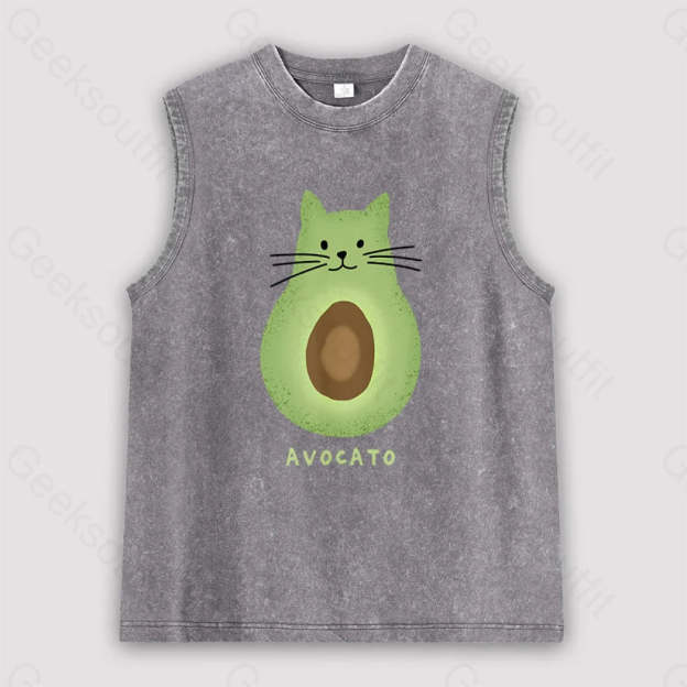 Avocato Cat Avocado Pun Unisex Washed Tank Grey / S