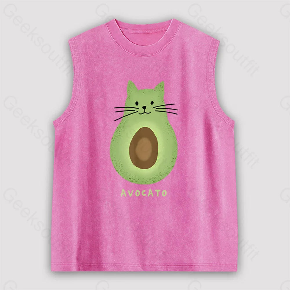 Avocato Cat Avocado Pun Unisex Washed Tank Pink / S