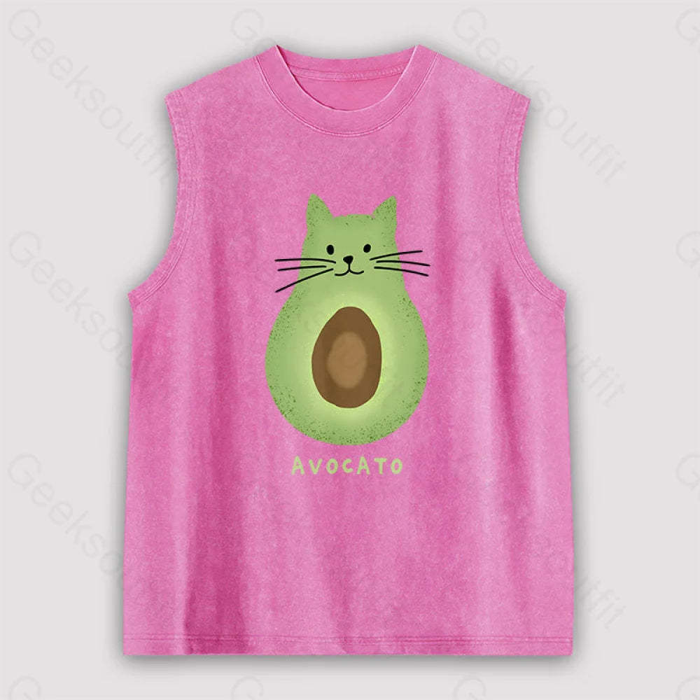 Avocato Cat Avocado Pun Unisex Washed Tank Pink / S