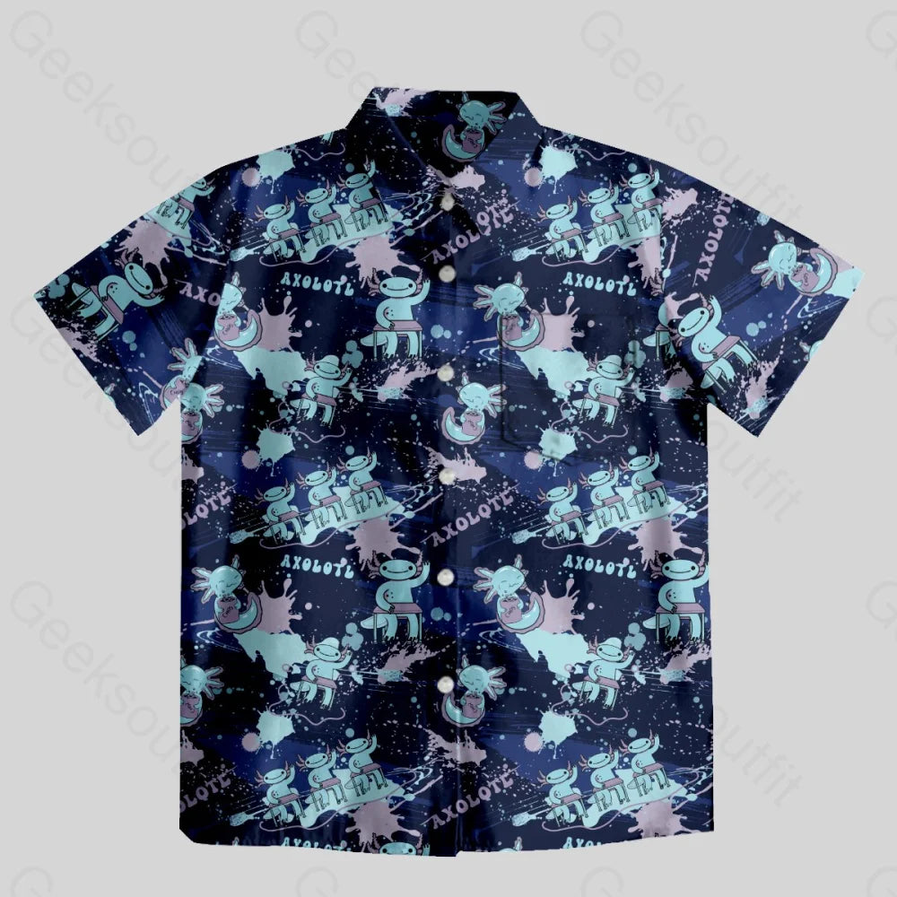Axolotl Questions Navy Button Up Pocket Shirt - Geeksoutfit