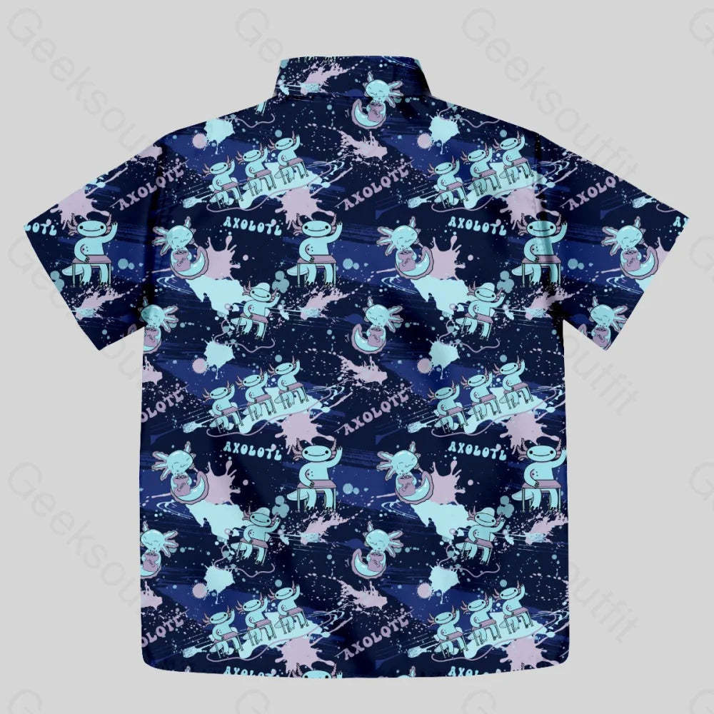 Axolotl Questions Navy Button Up Pocket Shirt - Geeksoutfit