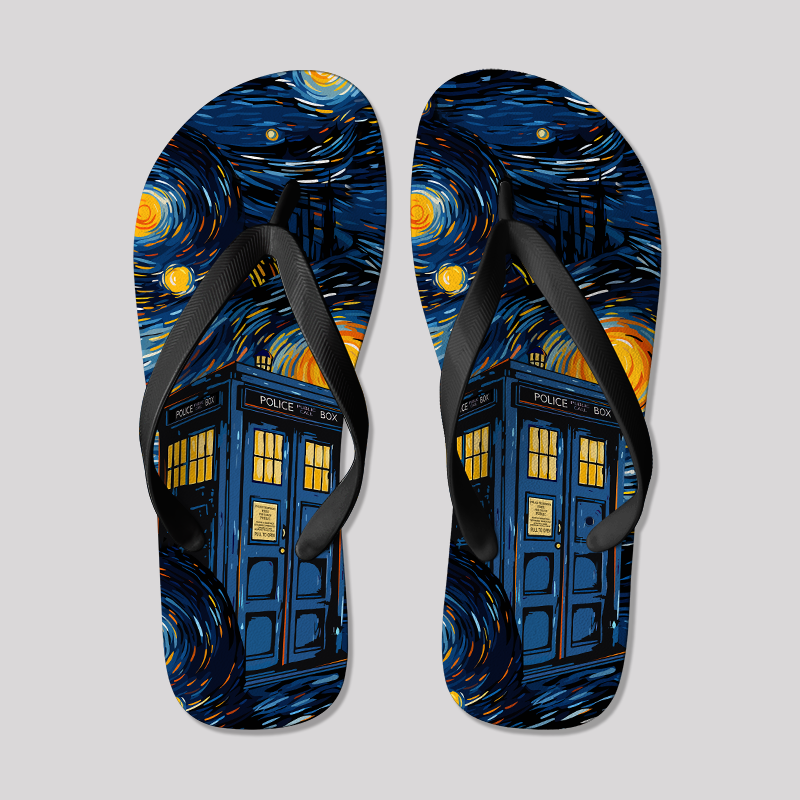 Starry Night Phone Booth  Geek Flip Flops