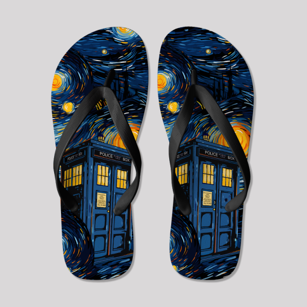 Starry Night Phone Booth  Geek Flip Flops