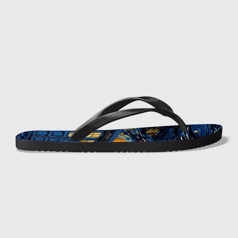 Starry Night Phone Booth Geek Flip Flops