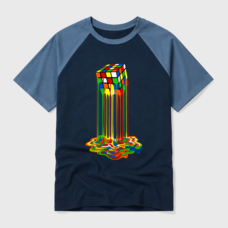 Rainbow Abstraction Melted Cube Geek Retro Raglan T-Shirt
