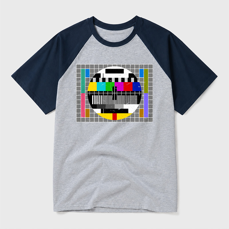 Vintage PM5544 TV Test Pattern Color Bars Geek Retro Raglan T-Shirt