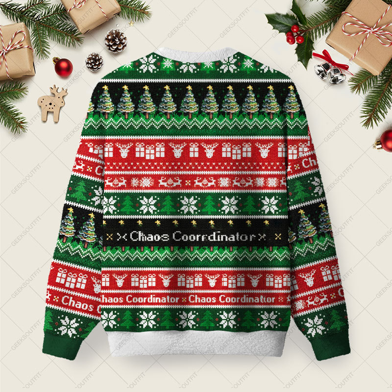 Chaos Faux Two-Piece Suit Ugly Christmas Fuzzy Fleece Sweatshirt