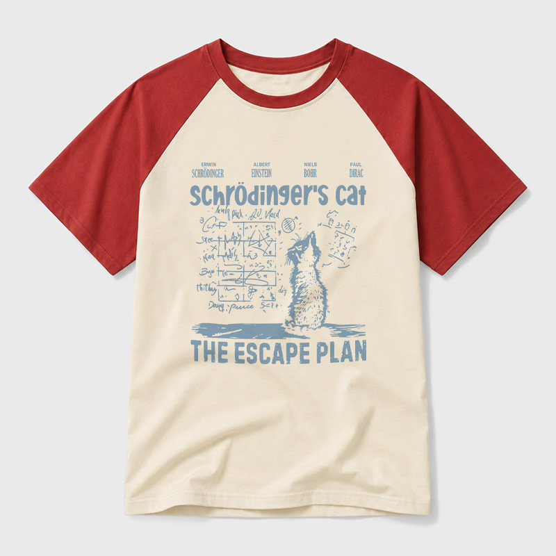 Schrodinger's Cat Escape Plan Interesting Physics Science Geek Retro Raglan T-Shirt