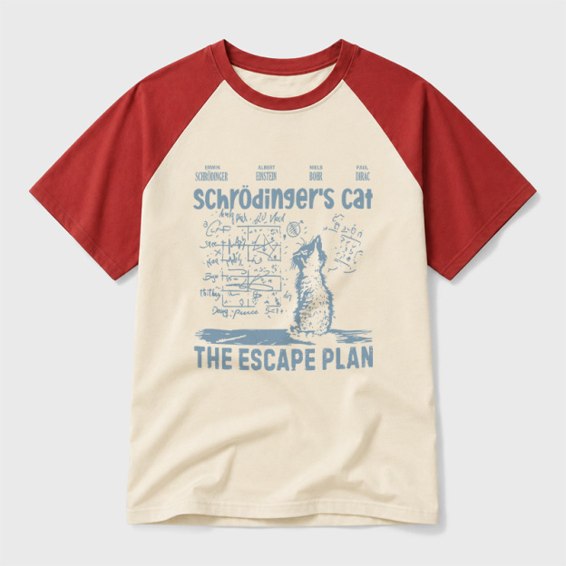Schrodinger's Cat Escape Plan Interesting Physics Science Geek Retro Raglan T-Shirt