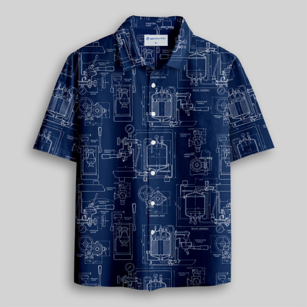 Espresso Machine Blueprint Button Up Pocket Shirt