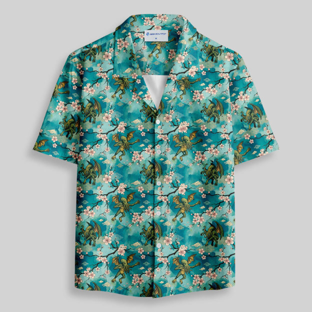 Ukiyo-e Style Cthulhu Button Up Pocket Shirt