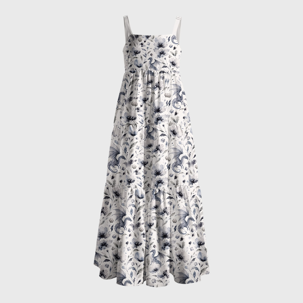 Fantasy Dragon Crystal Flower Geek Tiered Cami Maxi Dress