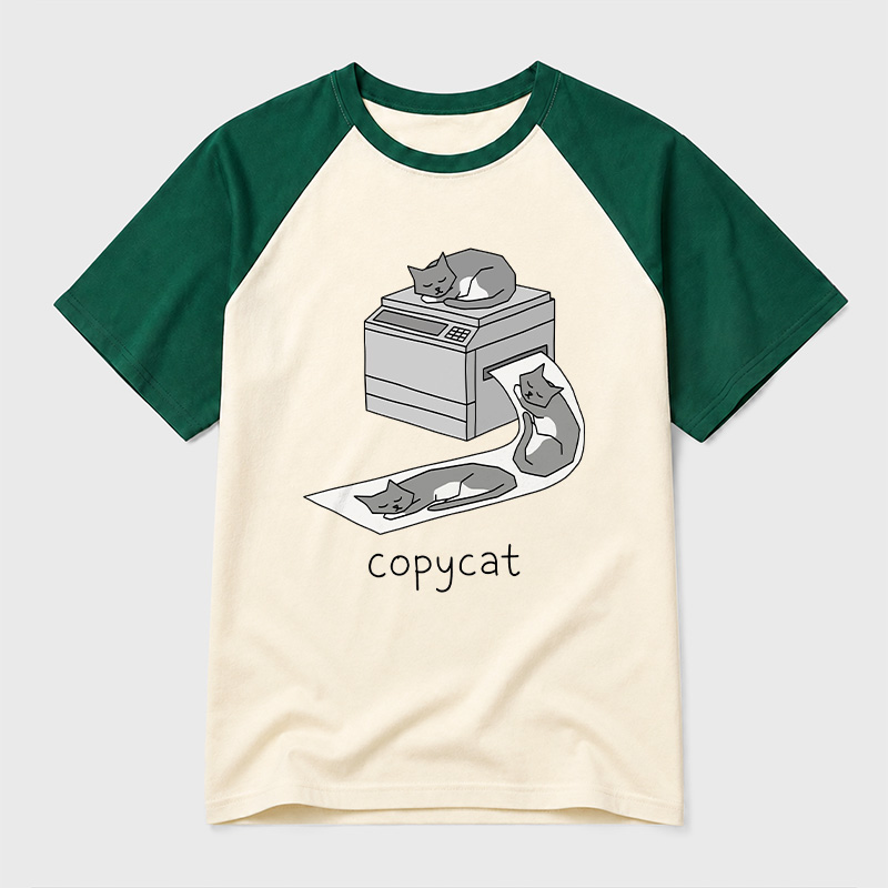 Copycat Printer Nap Graphic Geek Retro Raglan T-Shirt