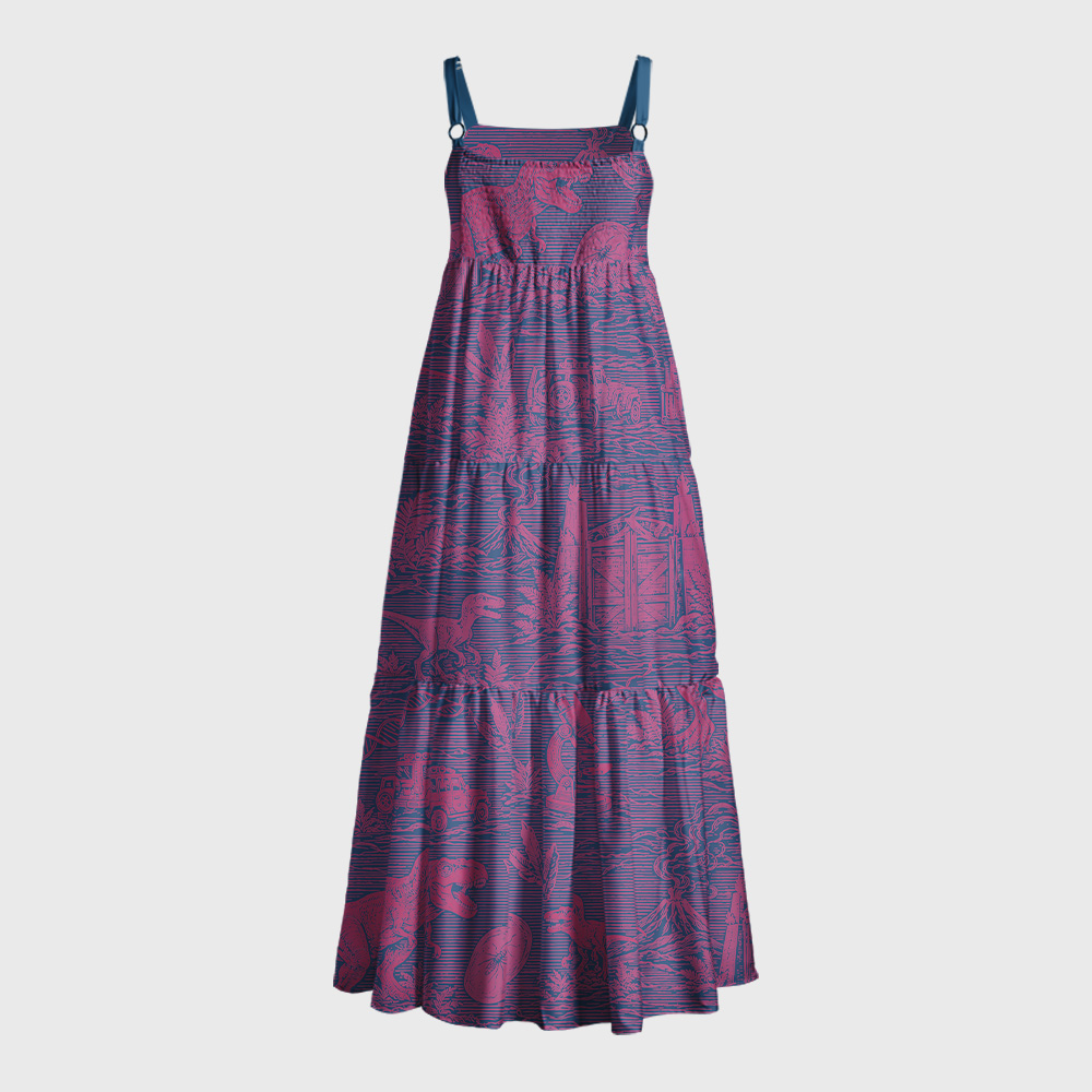 Jurassic Dinosaur DNA Microscope Geek Tiered Cami Maxi Dress