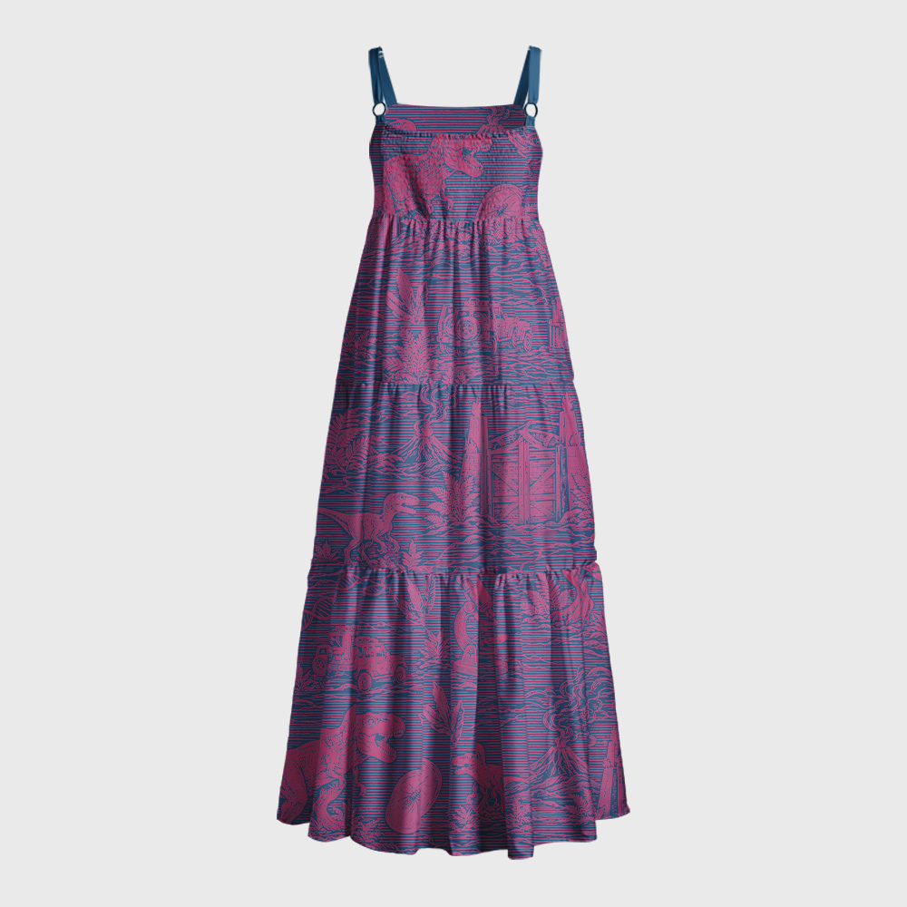Jurassic Dinosaur DNA Microscope Geek Tiered Cami Maxi Dress