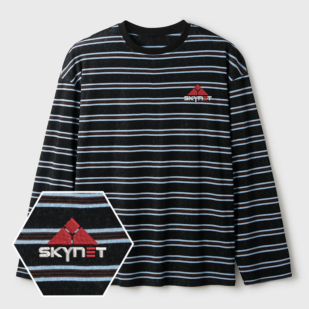 Skynet Core Lycra Striped Embroidered Long-Sleeve Shirts