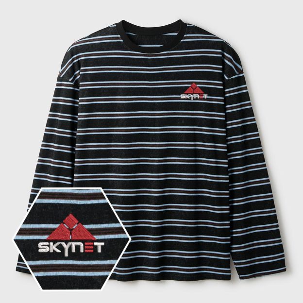 Skynet Core Lycra Striped Embroidered Long-Sleeve Shirts