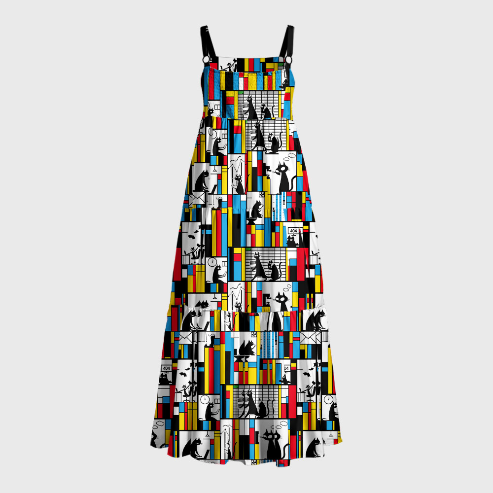 Office Cat Geek Tiered Cami Maxi Dress