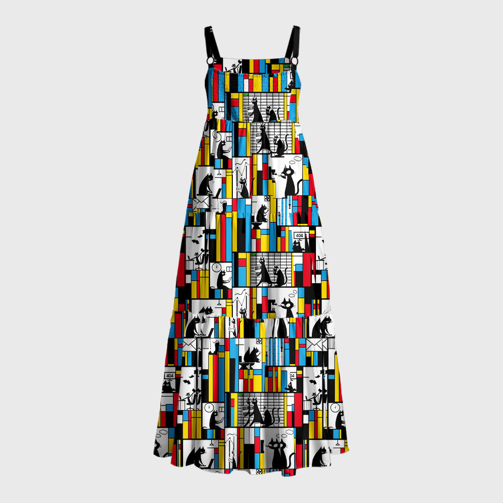 Office Cat Geek Tiered Cami Maxi Dress