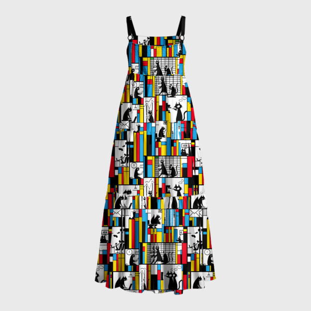 Office Cat Geek Tiered Cami Maxi Dress
