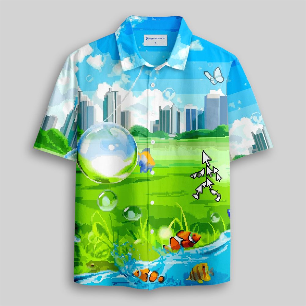 Virtual Escape Retro Web Aesthetic Button Up Pocket Shirt