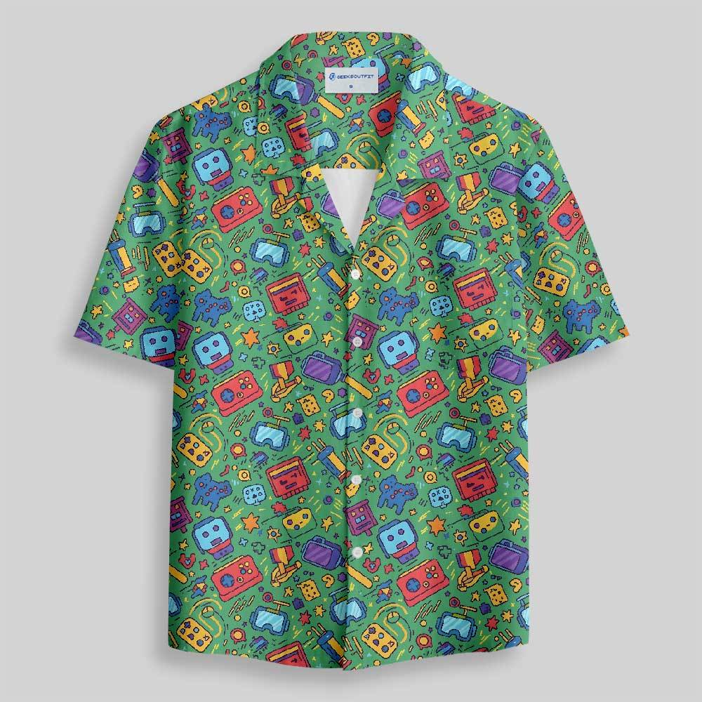 Retro Gaming Fiesta Button Up Pocket Shirt