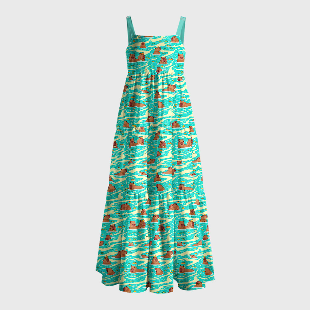 Capybara Swimming Hawaii Geek Tiered Cami Maxi Dress