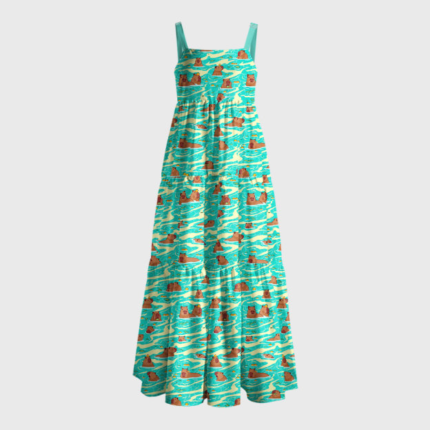 Capybara Swimming Hawaii Geek Tiered Cami Maxi Dress