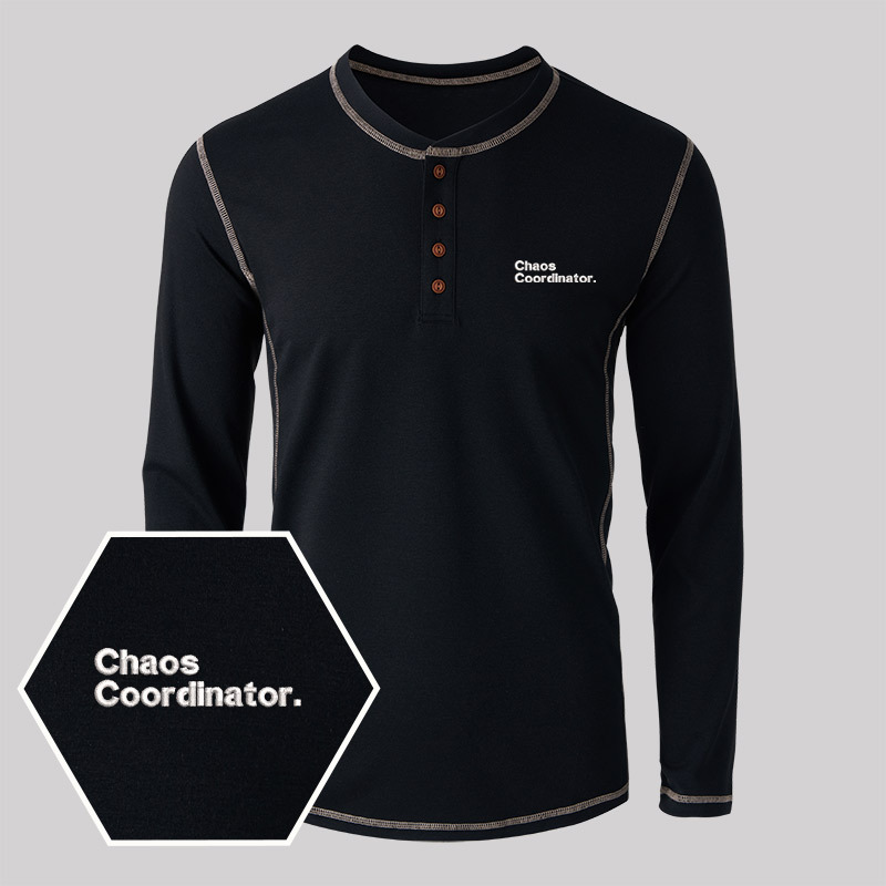 Chaos Coordinator Embroidered Long Sleeve Henley Shirts