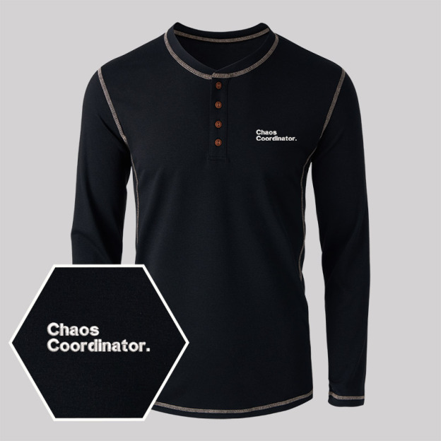 Chaos Coordinator Embroidered Long Sleeve Henley Shirts