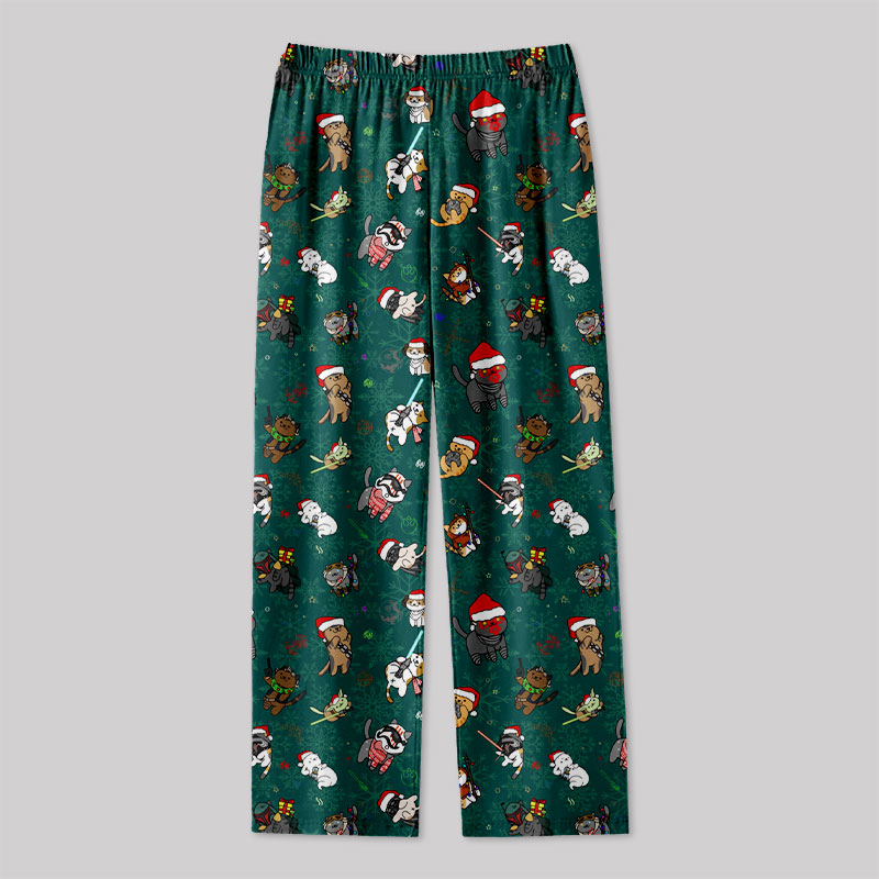 Christmas Light Sword Cat Geek Loungewear Pants