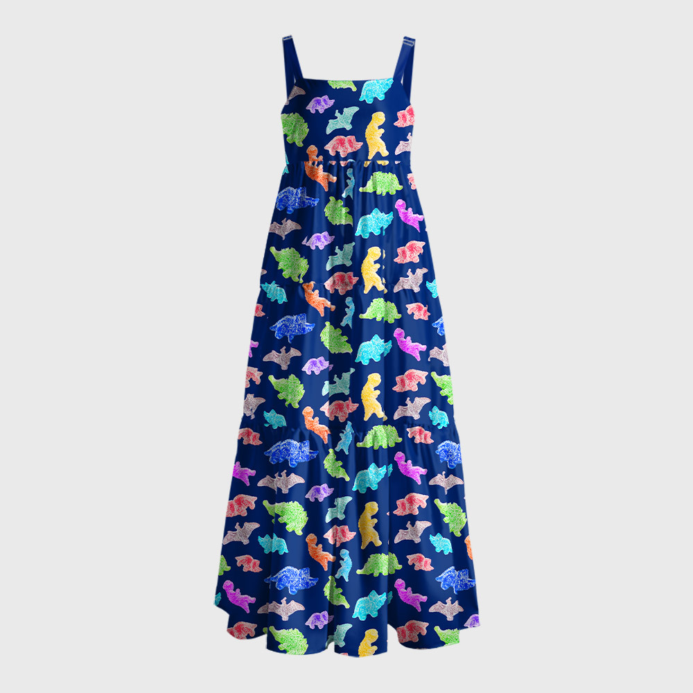 Sour Gummy Dinosaurs Geek Tiered Cami Maxi Dress